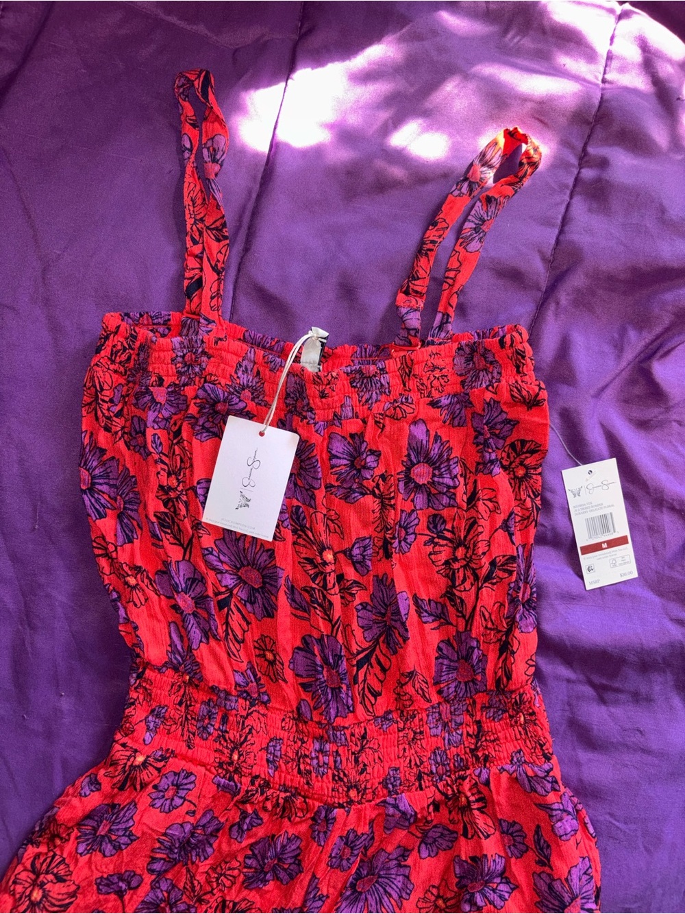 Jessica Simpson Red Jumpsuit with Purple Floral Print - Picture 3 of 8